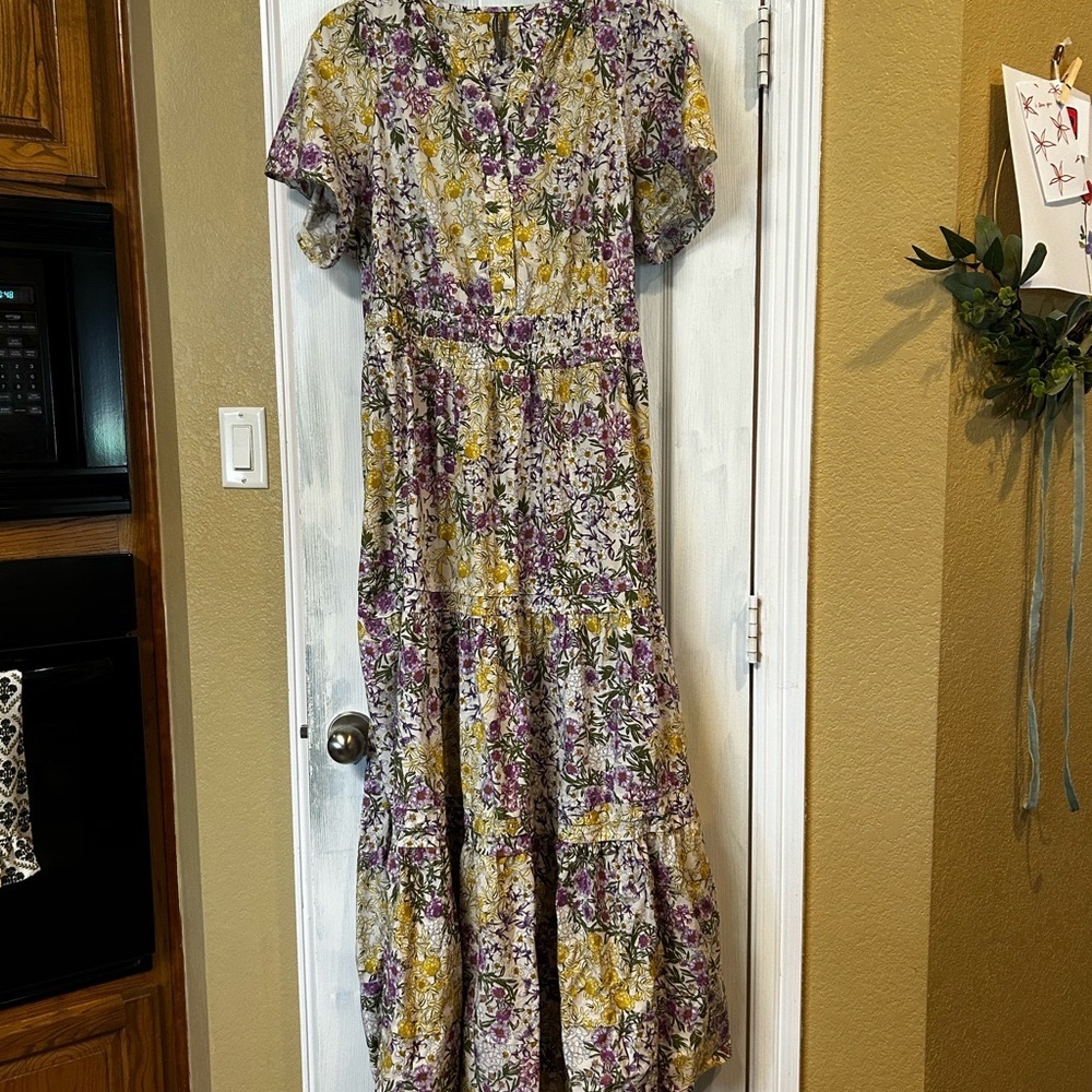 Anthropologie Purple and Yellow Floral Somerset Maxi Dress